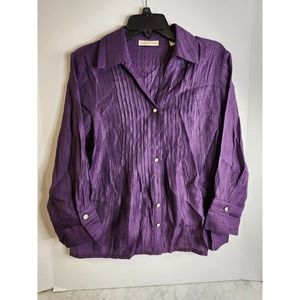 Coldwater Creek Women Top Size S Purple Long Sleeve Button Down Collar Ruffled